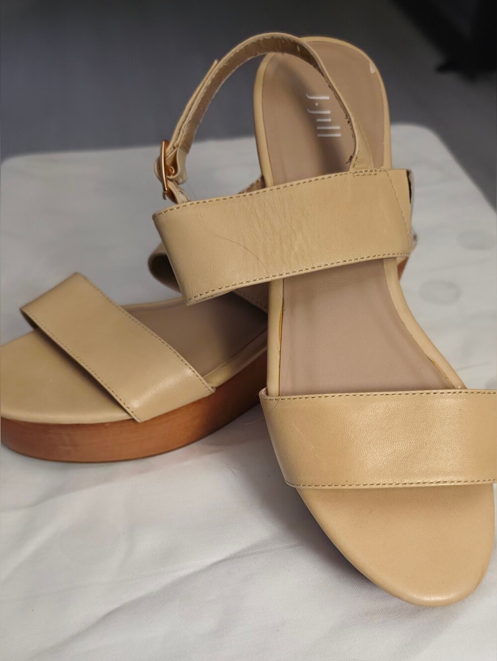 Women's Beige Platform Sandals - Neutral Strappy Wedge